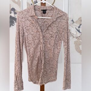 Moda International Tan Lace Button-Down Shirt